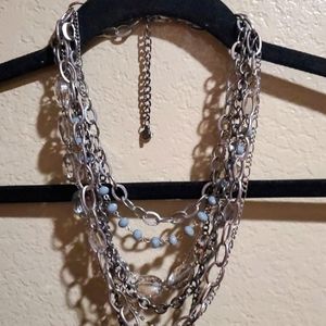 Multistrand chained boho silver necklace